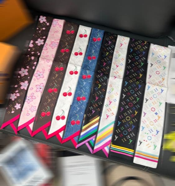 100% Silk High-end Designer Bag Strap Narrow Long Hair Ribbon Hairband Cute Blossom Cherry Letter Scarf 6*120 Kawano Takashi series
