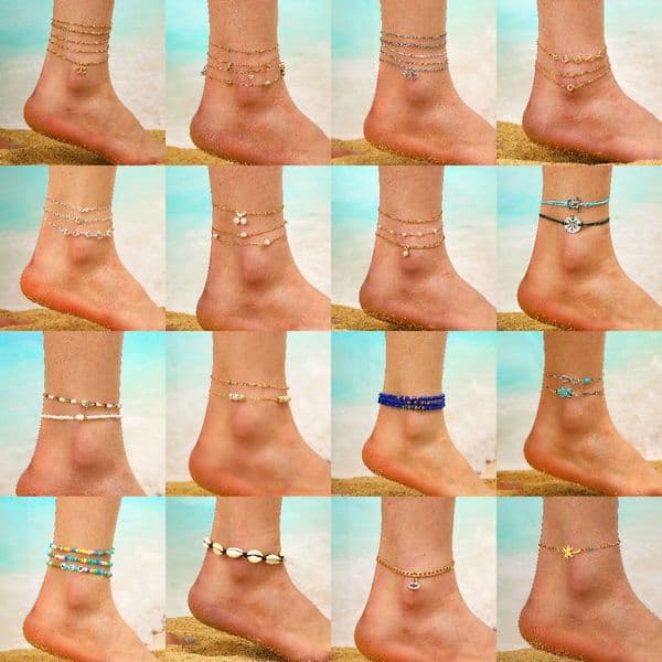 Free Shipping Jewelry Hot Sale Beach Set Metal Chain Women's Anklet Holiday Foot Accessories For Women