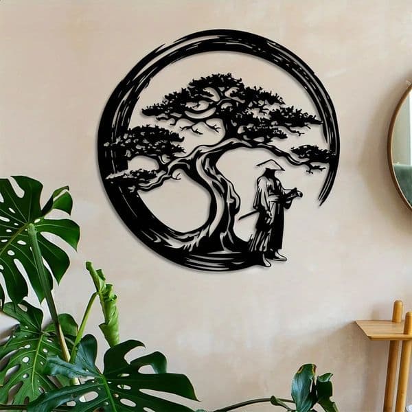 Japanese Bonsai Tree Metal Wall Art 157x157 Tori Gate Enso Cutout Creative Modern Home Accent Unique Housewarming Gift 260130BJ