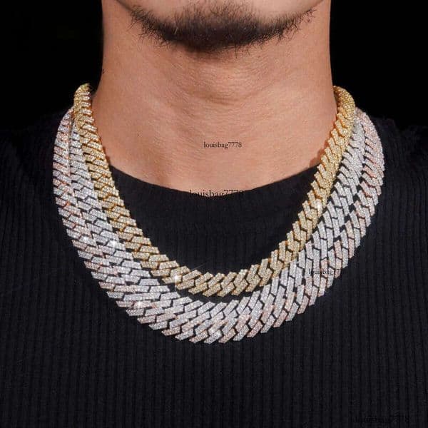 High Quality Hip Hop Jewelry Men Fashion Necklaces 12mm 2 Rows Sterling Sier Iced Out Moissanite Dia Cuban Link Chain