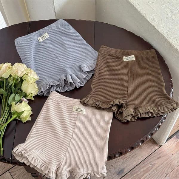 2026 New Deer Jonmi Summer cologne perfume Korean Style Baby Girls Elastic Ruffles Solid Color Toddlers Kids Casual Shorts 3 Colors Designer