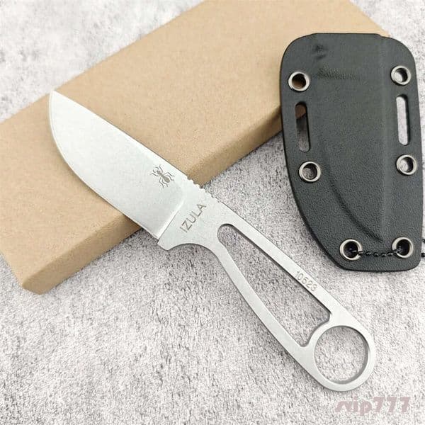 All-steel knife Outdoor Ant Small Straight Fixed Blade Necklace Neck 8Cr13mov Steel Stone Wash Plate with K Sheath Tactical Wilderness Survival Knife