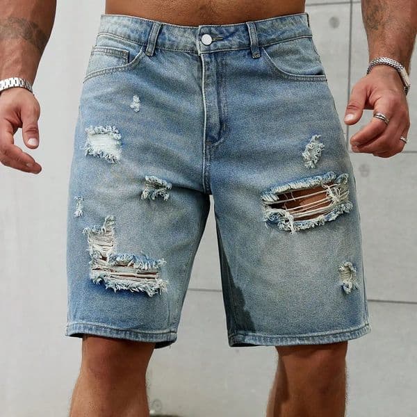 Casual High Stretch Mens Denim Shorts For Men Ripped Hole Jeans Summer Cotton Shorts Breathable Denim Streetwear Male Shorts 260207