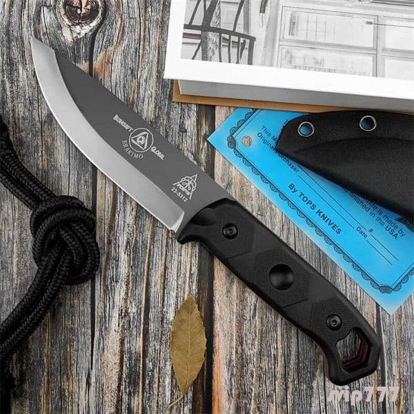 TOPS Military Brakimo Hunting Fixed Knife knife D2 Carbon Tungsten Cerakote Drop Point Blade Nylon Fibre Handles Outdoor Combat Knives with Kydex Sheath