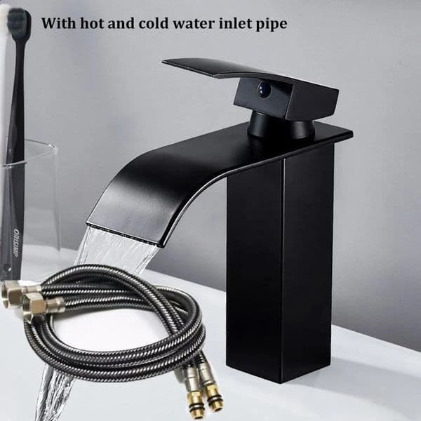 Waterfall Wash Basin Stainless Steel Faucet Black With And Cold Water Inlet Pipe Toilet Bathroom Home 260122