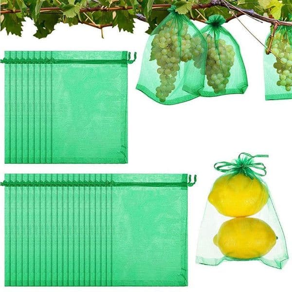 6*8inch Organza Fruit Protection Bags Fruit Netting Bags Fruit Trees Cover Mesh Bag Drawstring Netting Barrier Bags Protecting Fruits Vegetables EW0261