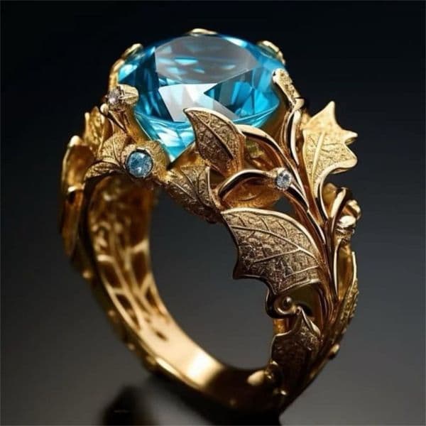 18k Gold Plated Blue Cubic Zirconia Rings Luxury Crystal Anniversary Wedding Engagement Bands Cocktail Ring