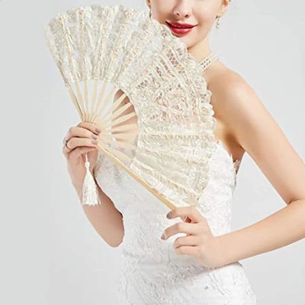 Embroidery Chinese Dance Party Wedding Prom Bamboo Hand Folding Lace Fabric Vintage Craft Gift Fan Home Decoration 260207 B2