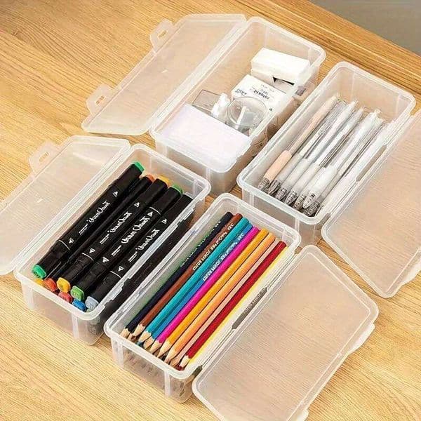 1/4pcs Large Clear Plastic Storage Box with Hinged Lids for Jewellery Ornaments Home & Office Supplies Organization 26Y0211