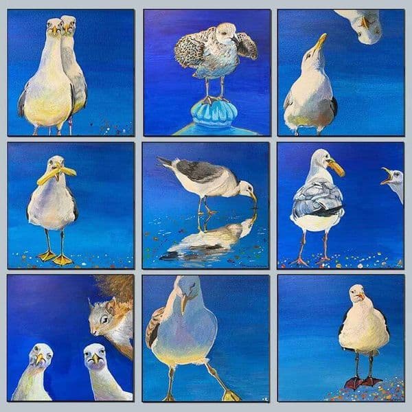 Funny Seagull Coastal Wall Art Baby Animal Canvas Print Nursery Decor Blue Series Humorous Painting Unique Birthday Gift Idea 26Y0210