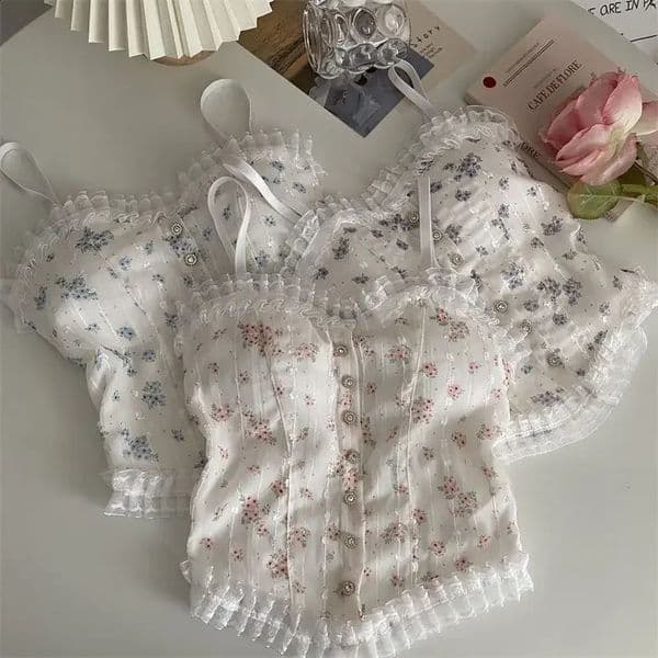 Y2k Tops French Floral Wood Earhem Camisole Womens Outer Wear with Breathable Lace Backbeautiful Underwear for Summer 260209BANJIA