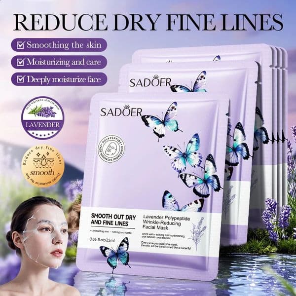 SADOER Lavender Face Mask Anti Wrinkles Hydrating AntiAging Moisturizing Facial Masks Sheet for Skin Care Products 260124