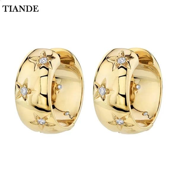 TIANDE Gold Color Big Hoop Earrings for Women Fine Zircon Star Round Circle Piercing Earrings Fashion Party Jewelry Accessories 260202