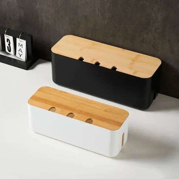 Bamboo Cover Management Wire Junction Board Storage Hide Wires Power Strips Desk Cable Computer Organizer Box 26Y0211
