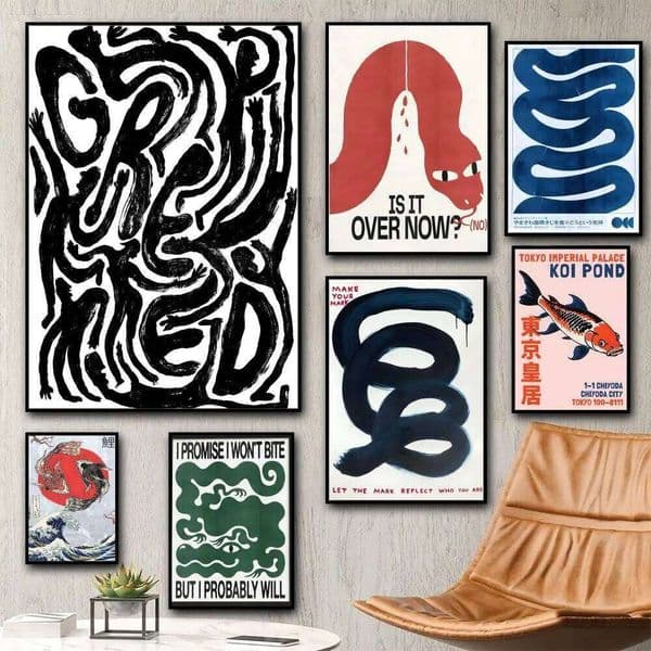 Classic Abstract Wall Art Japanese Vintage Koi Painting Calligraphy HD Canvas Poster living room bedroom aesthetic decoration 26Y0210