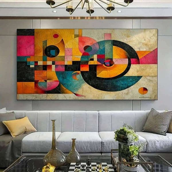 Large Modern Abstract Art Canvas - Vibrant geometric design with a swirling mind theme, perfect for living room and bedroom wall 26Y0210