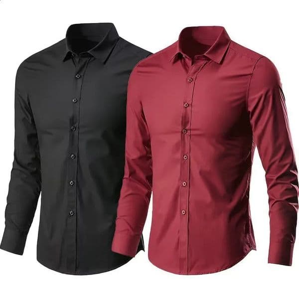 Mens Dress Shirt Elastic Spring Autumn Long Sleeve Anti-wrinkle Free ironing Business Without Pocket Soft Fashion Smooth Slim 260122