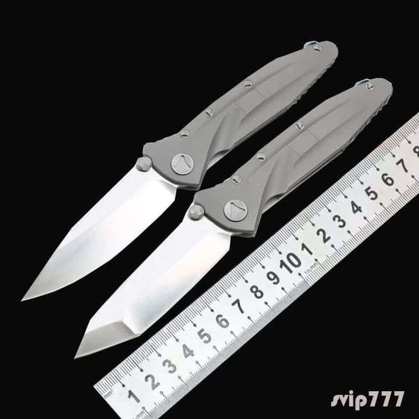 UDAL 2Models Delta Folding Knife 3.89 D2 Plain Blade, Titanium knife Alloy Handles
