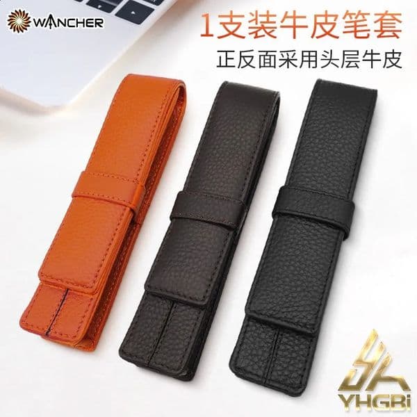 Wancher Genuine Leather Fountain Pen Case Cowhide Single Pen Holder Pouch Sleeve Pen Bag Office Accessories 260203BJ