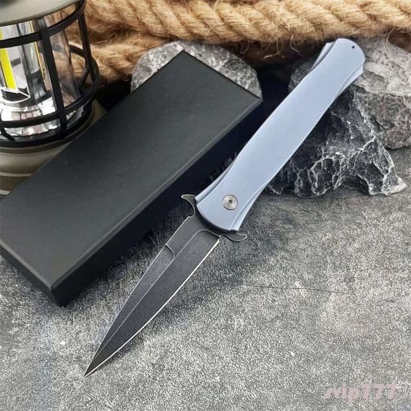 Newest 1921 Large Don Assisted Folding Knife 4.5 D2 Satin Plain Blade, Blue Aluminum Handles with knife Black Box Outdoor Tactical Hunting EDC Pocket Knives 330
