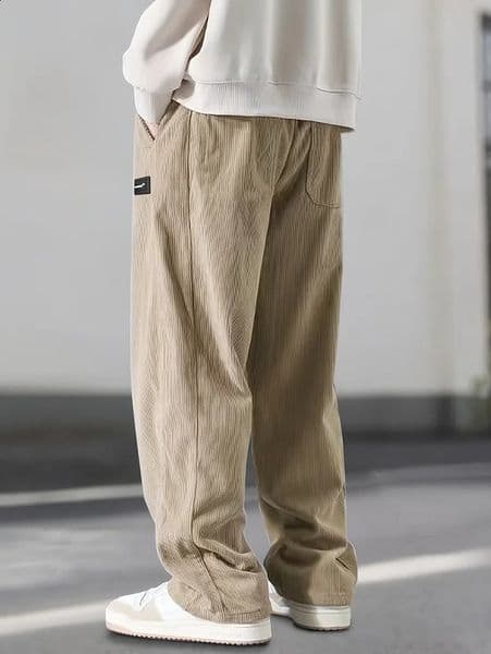 Autumn Winter Mens Casual Pants Striped Corduroy Loose Fashion Cargo Straight Pants Fitness Sports Hip Hop Pants 260118