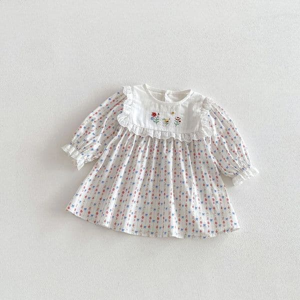 Spring Dress for 9M-5Y Girls Floral Patterned Priness Dress With Bow Embroidery Puff Sleeves Daily Dress 260124