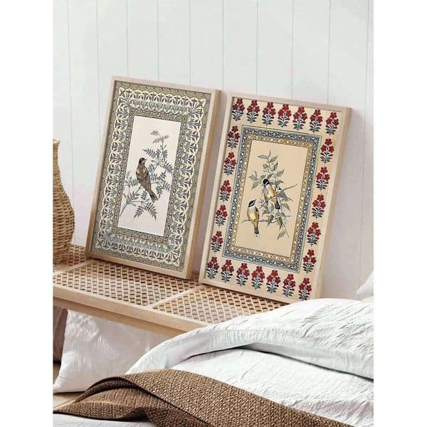 2PCS/SET " Folk With Flowers - Vintage Bird Themed Canvas Wall Art For Bedroom, Living Room, Office Or Dorm Decor, Unframed 26Y0224