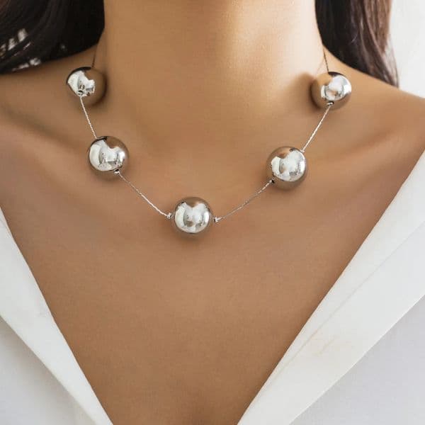 Salircon Punk Simple Metal Big Ball Bead Chain Clavicle Necklace Gothic Aesthetics Fine Snake Chain Choker Womens Trend Jewelry 260208