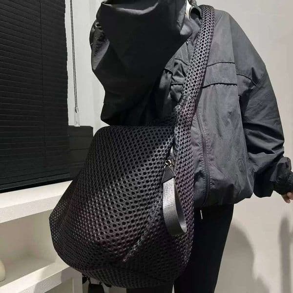 Ladies' fashionable mesh nylon lightweight diagonal cross with large capacity stitching casual shoulder bag Z260224