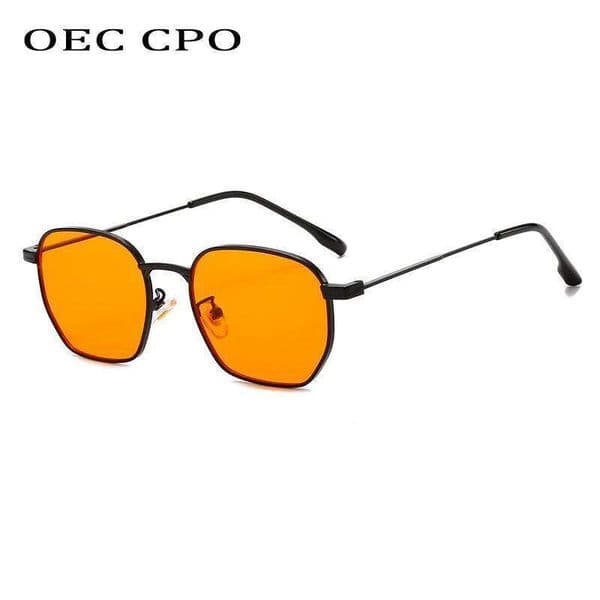 OEC CPO Retro Punk Square Sunglasses Women Fashion Orange Lens Metal Shades UV400 Men Sun Glasses Female Eyewear 26W0224
