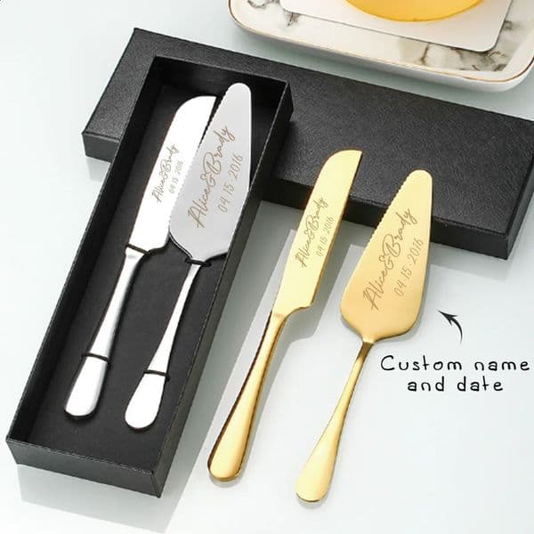 2pc custom engraved stainless steel cake knife set gift box suitable for weddings birthdays all kinds of parties 260209