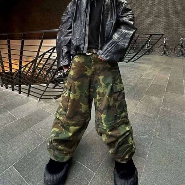 Color Match Multi-pockets Camouflage Cargo Pants for Men and Women Streetwear Patchwork Baggy Overalls Wide Leg Loose Trousers L260224
