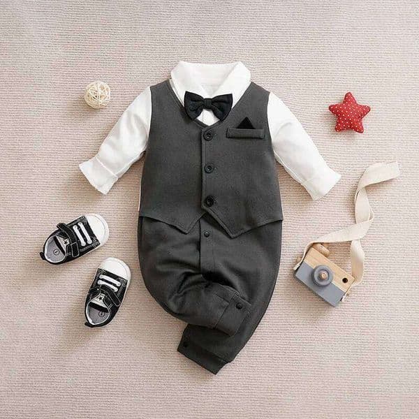 Gentleman Baby Boys bow tie Cotton Clothing Spring and Autumn Children One-Piece long sleeves Jacket 0-2 years old Rompers 26Y0224