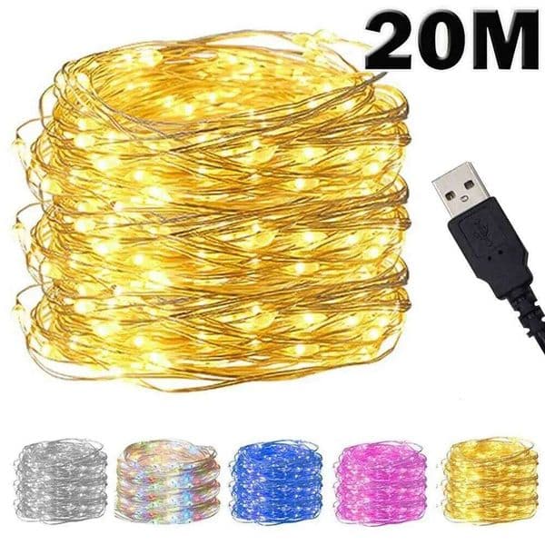 20M USB/Battery LED Christmas Lights Twinkle Copper Silver Wire Garland Light Waterproof Fairy String Party 26H0224