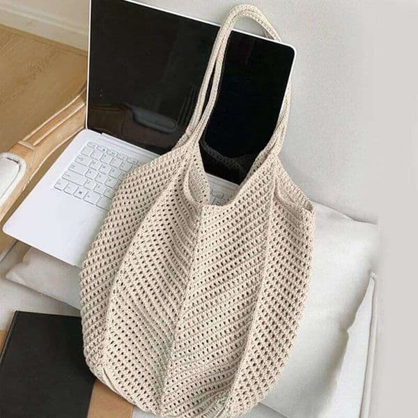 Women Crochet Tote Candy Fashion Knitted Large Capacity Woven Shoulder Bags Solid Color Simple Shopping Bag for Summer Beach Z260224