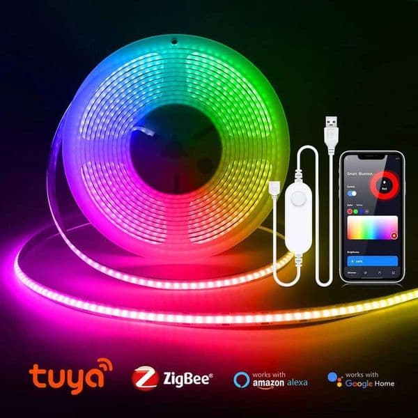 ZigBee LED Strip Smart Tuya COB Lights USB 5V Dimmable FOB Tape wifi Controller Bedroom Kitchen Cabinet TV Room Decor Alexa Lamp 26H0224