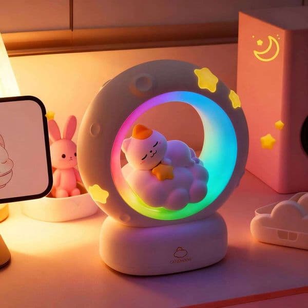 LED Moon Night Light Cute Animal Cartoon Rabbit Lamps USB Rechargeable Warm Bedroom Decoration Sleeping Lights H260224