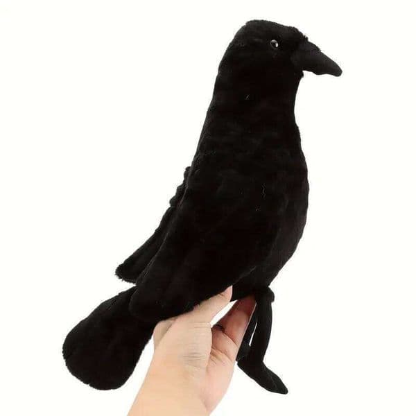 Simulated Black Exquisite Feathers Fill in Crow Plush Animals Birthday Christmas Gifts for Kids Halloween Gift Home Decor H260224