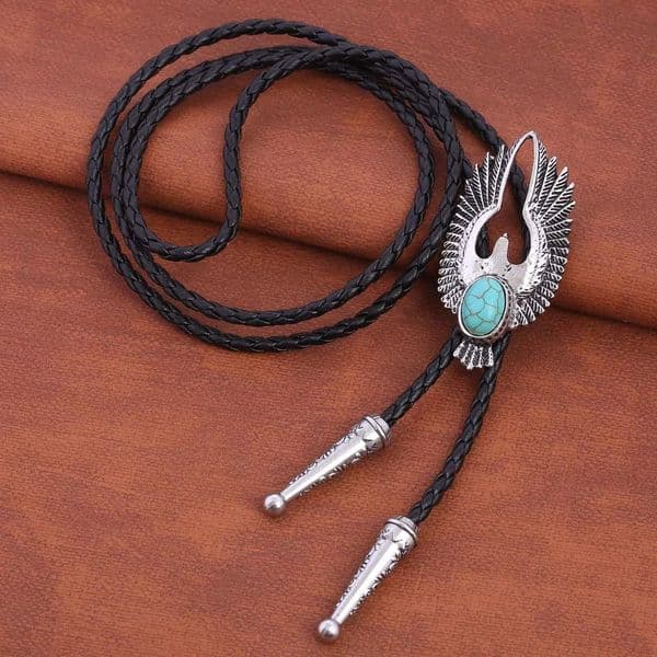 Bolo tie Retro Shirt Chain Blue stone Flying Wings Bollow Collar Leather Necklace Long tie Pendant 260120