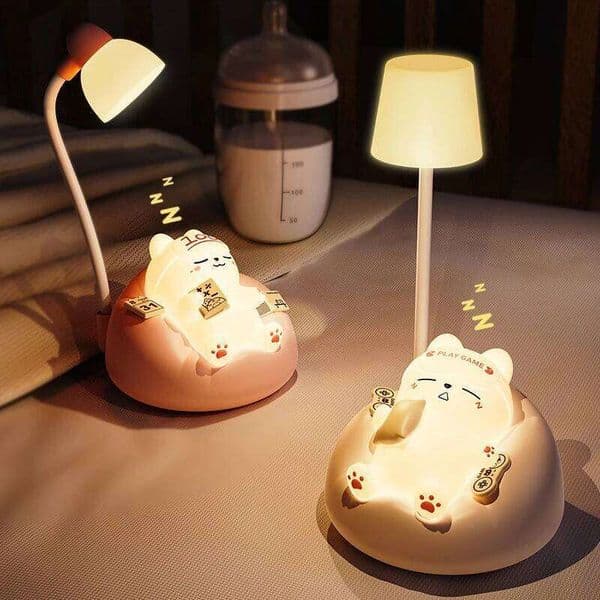 LED Table Night Light Cartoon Cute Pet Animal Bear Pig Cat Dog USB Recharge Battery Child Eye Protection Warm White Desk Lamp Z260224