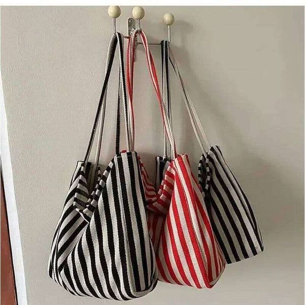 Female Casual Multifunctional Travel Top-handle Handbag Large Capacity Canvas Women Shopper Tote Simple Striped Shoulder Bag2025 Z260224