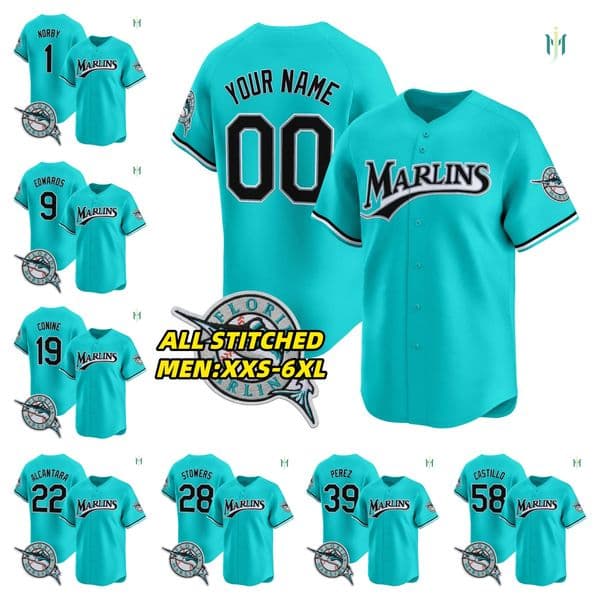 Sandy Alcantara Eury Perez Kyle Stowers Xavier Edwards Connor Norby Jeff Conine Luis Castillo 2026 men's custom Baseball jerseys - all stitched all size women youth