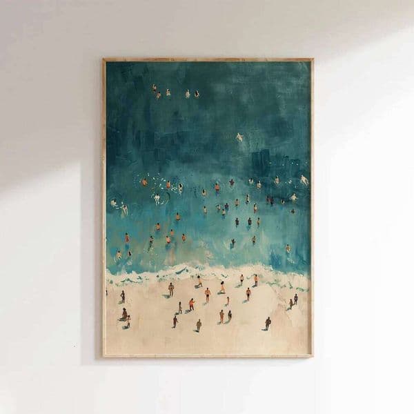 1PC Frameless Summer Tiny People Swimming in Ocean Posters Print Canvas Painting Modern Minimalist Wall Art Bedroom Home Decor 26L0224