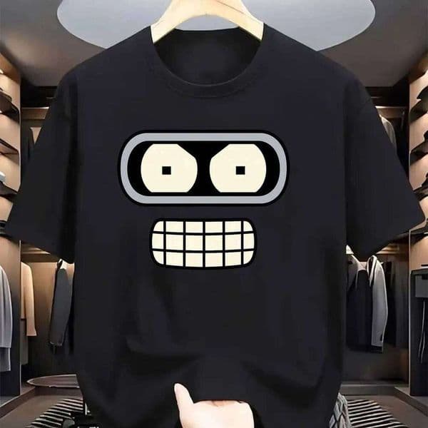 2026 New Men Robot Graphic T-Shirt Funny Futurama Bender Design Breathable Cotton Round Short Sleeve Casual Summer Tee H260224