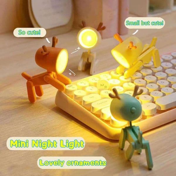 Mini LED Night Light Cute Cartoon Puppy Deer Dinosaur Desk Lamp Desktop Ornament Bedroom Table Lights Children Holiday Gifts H260224