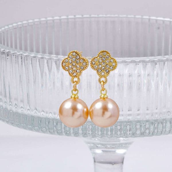 jewelry for Micro-Inlaid Four-Leaf Clover Pearl Drop Earrings Korean Style Elegant High-End Unique Silver Studs Niche Fashion Women Jewelry