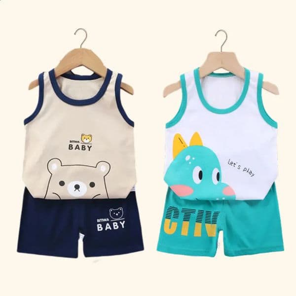 2PCS Children Clothing Vest Suit Childrens Sets Summer Cotton T-Shirts Shorts Boys Girls Sleeveless Kids Clothes for baby 260203BJ