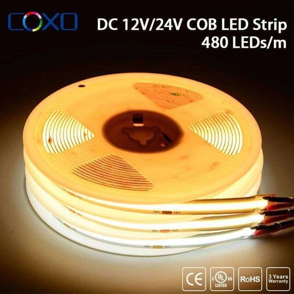 480 LEDs/m UL Listed COB LED Strip Light 5m/lot RA90 Flexible Tape Ribbon High Density 3000K-6500K Led Lights DC12V/24V 26H0224