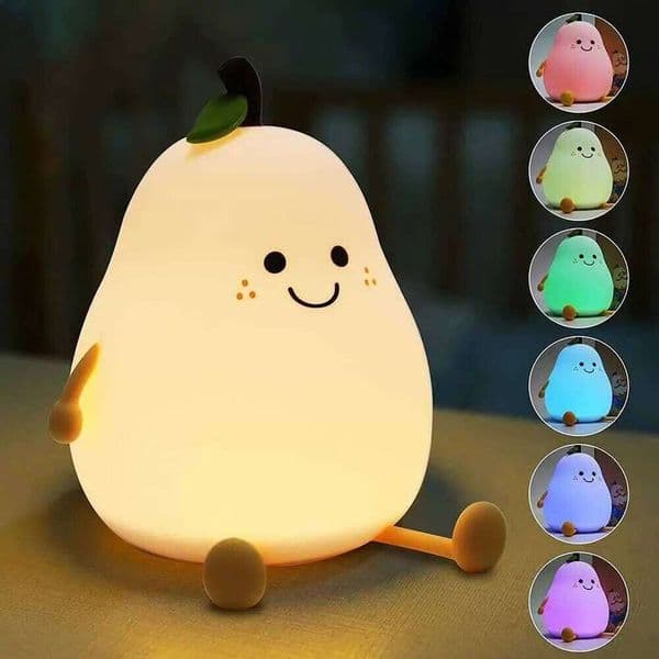 Lights Kids Pear Shaped Cute Silicone Nightlight 7 Colors Dimmable Night Lamp USB Charging for Bedroom Bedside Room H260224