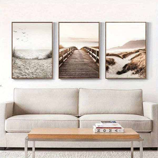 3PCS Frameless Nature Seascape Canvas Painting Grass Bridge Beach Sunset Wall Art Poster Modern Nordic PrintsPicture Home Decor 26Y0224